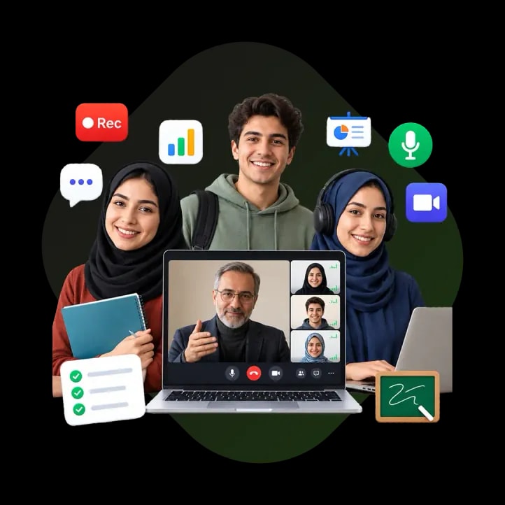 معلم و دانش‌آموزان در حال برگزاری کلاس آنلاین با کلاسا